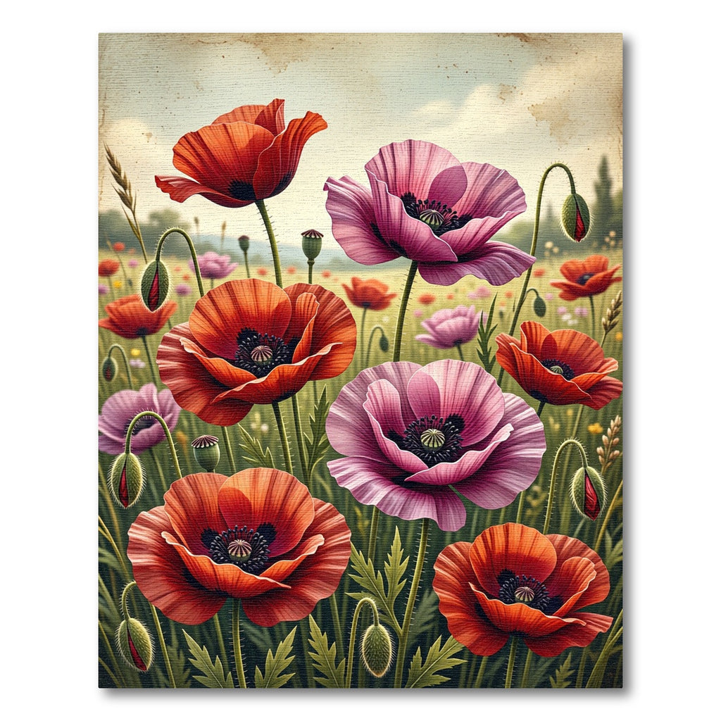 Vibrant Red and Purple Poppies Meadow Rug