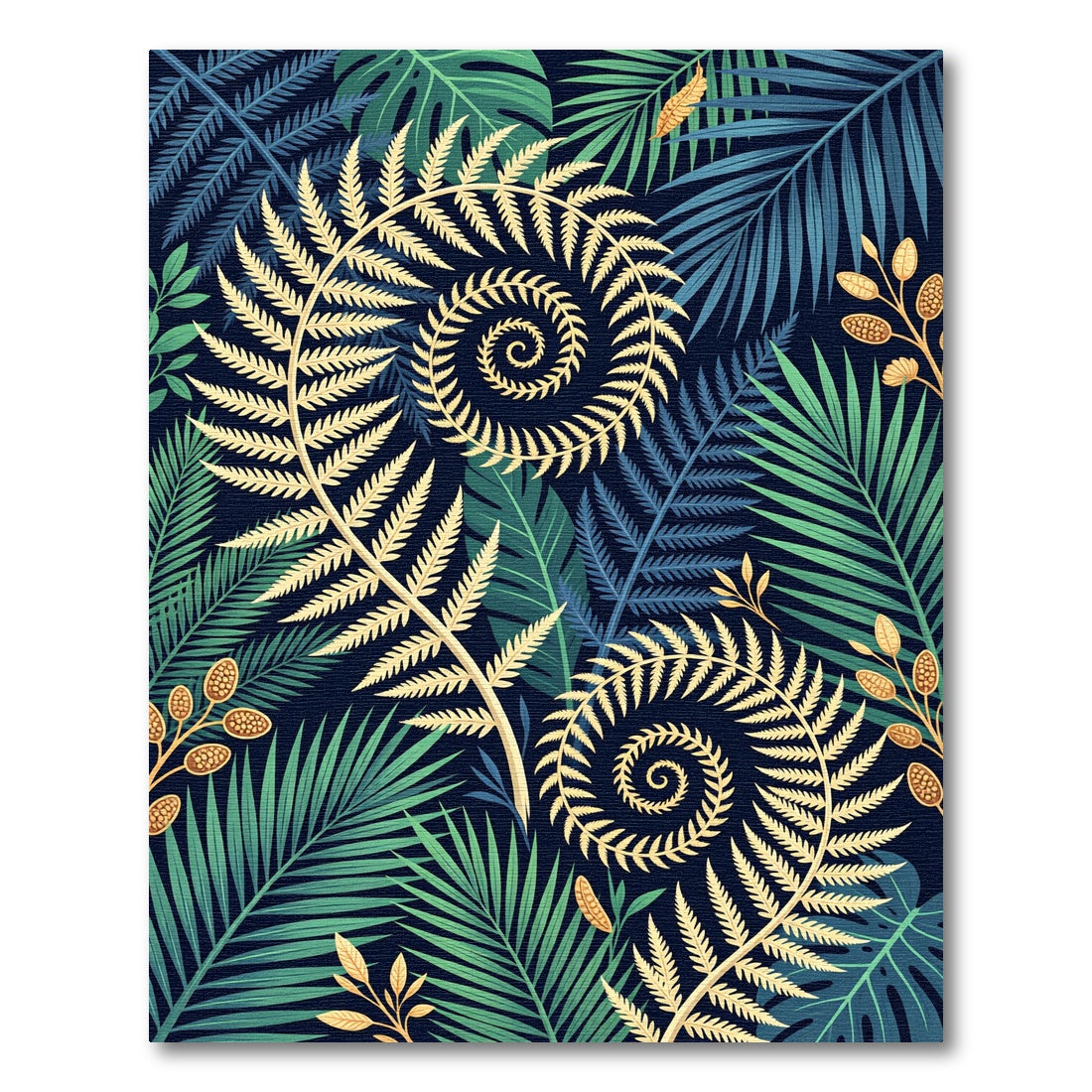 Golden Fern Spiral Tropical Foliage Rug