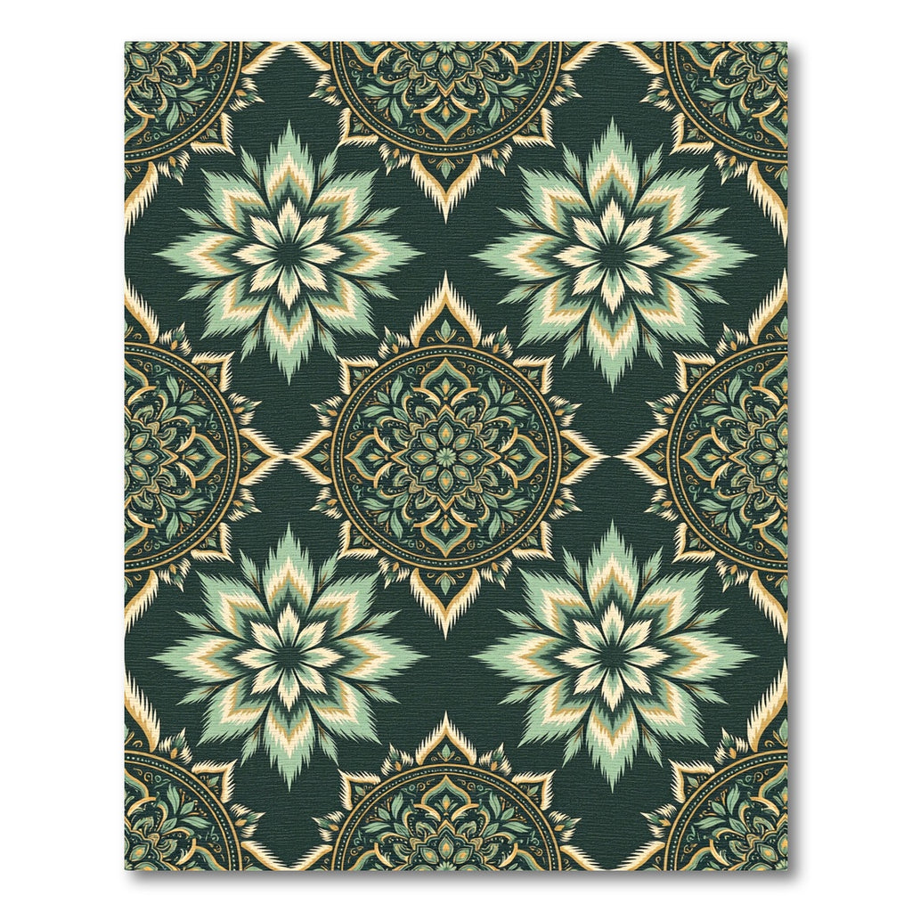 Emerald Green Layered Medallion Floral Rug