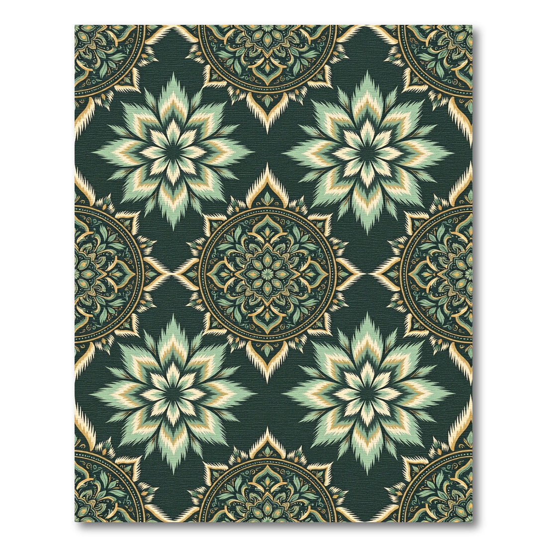 Emerald Green Layered Medallion Floral Rug