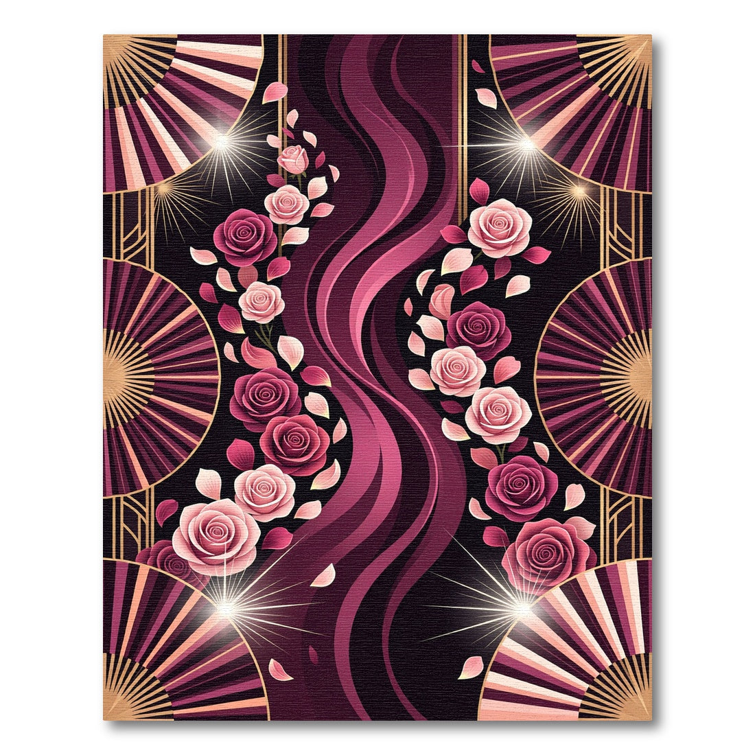Art Deco Rose Floral Ribbon Wave Rug
