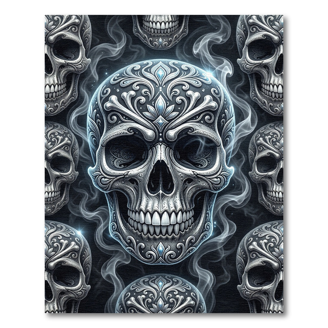 Silver Victorian Skull Smoke Embellished Rug