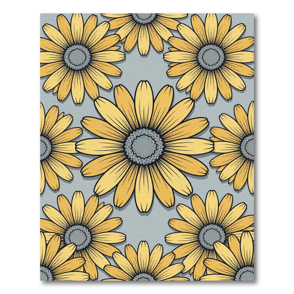 Sunny Yellow Daisy Floral Gray Rug