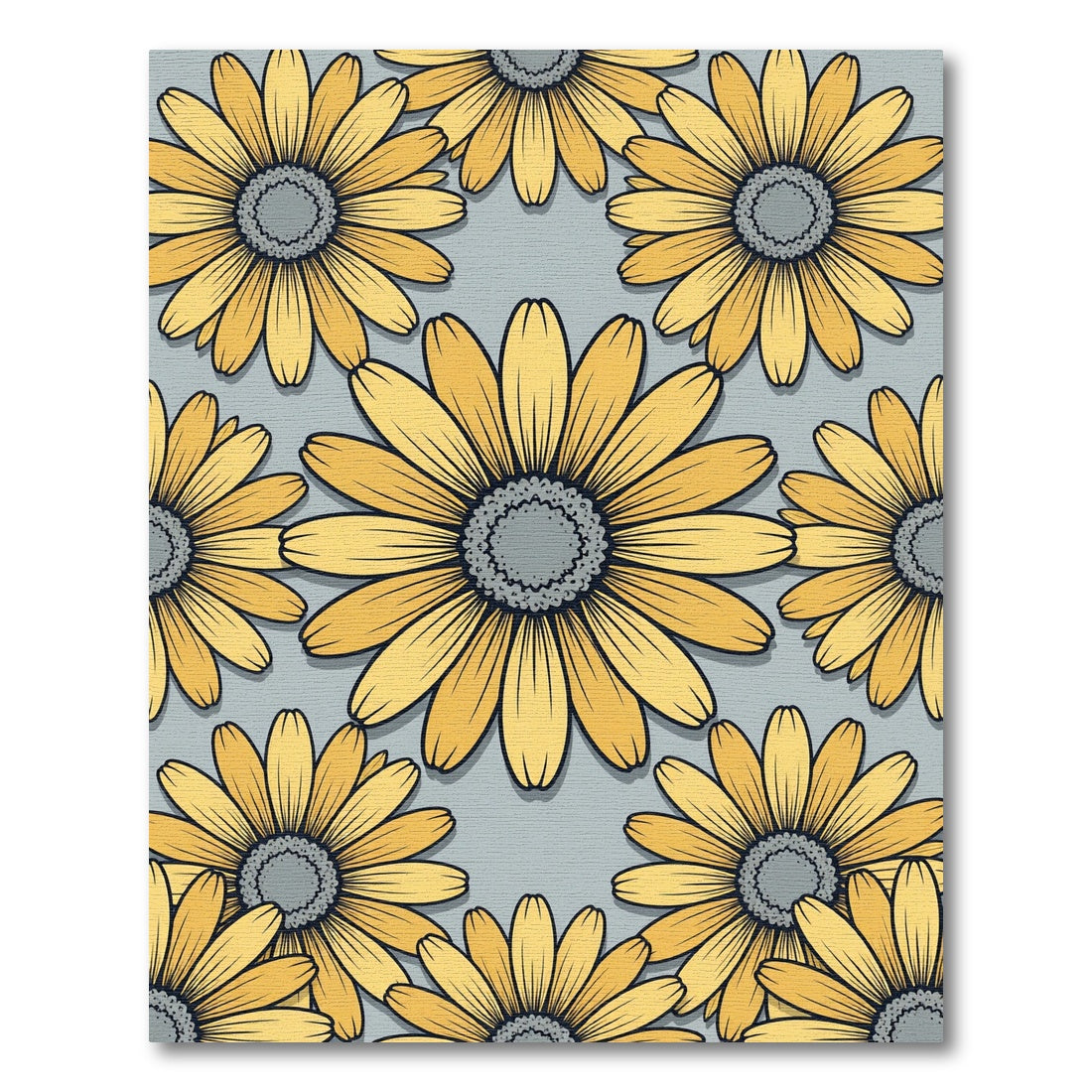 Sunny Yellow Daisy Floral Gray Rug