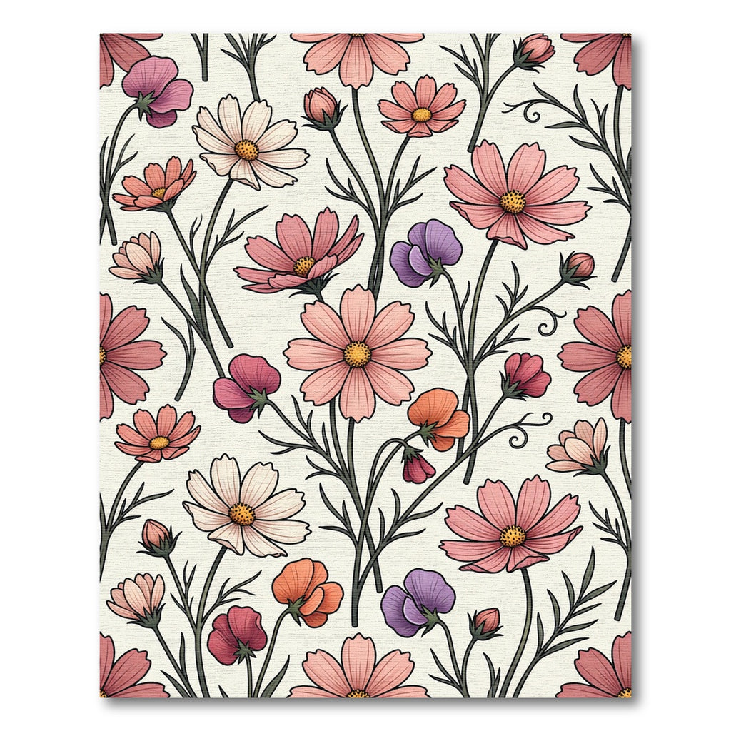 Elegant Pastel Botanical Cosmos Meadow Rug