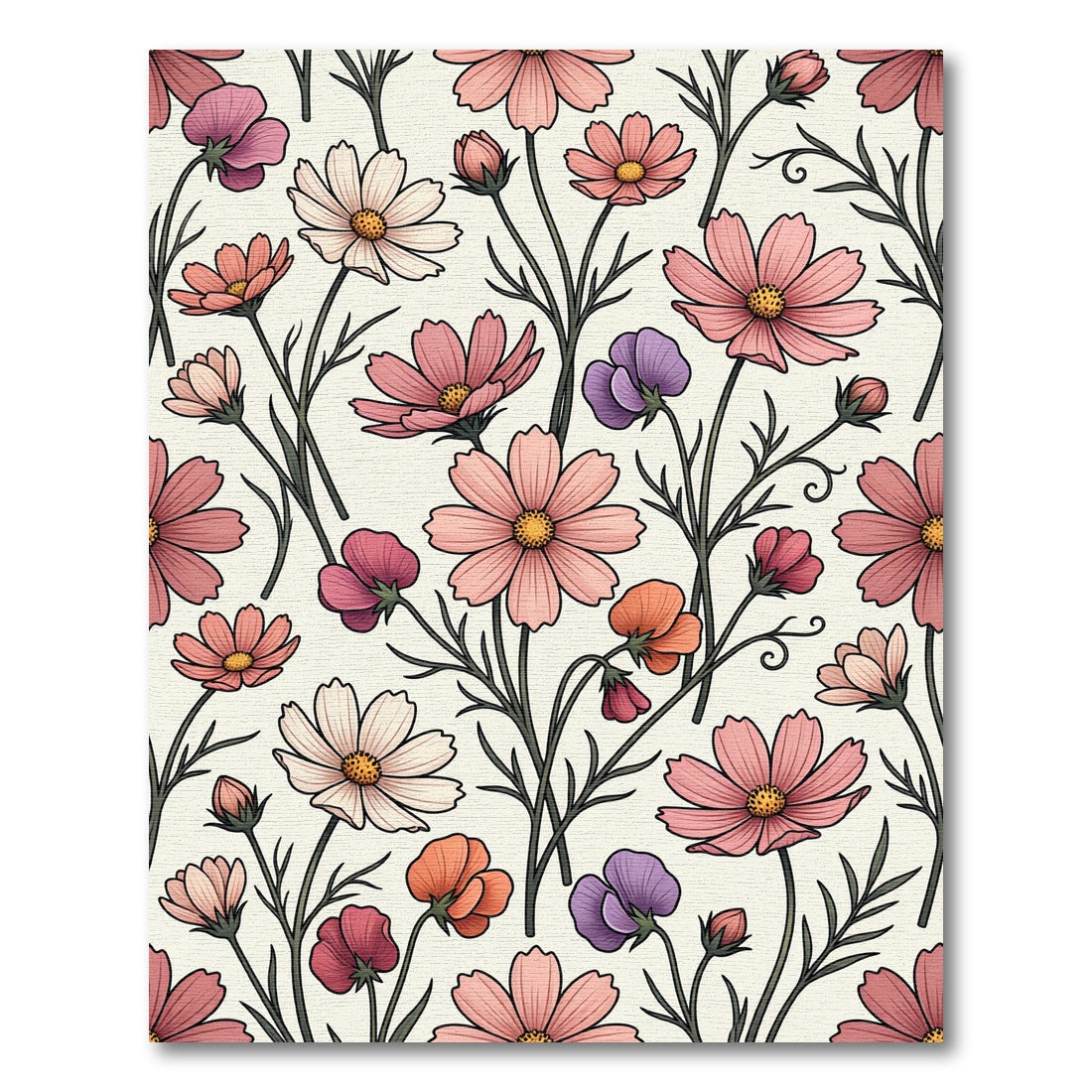 Elegant Pastel Botanical Cosmos Meadow Rug