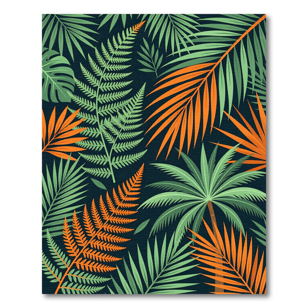 Lush Tropical Foliage with Orange Accents Rug