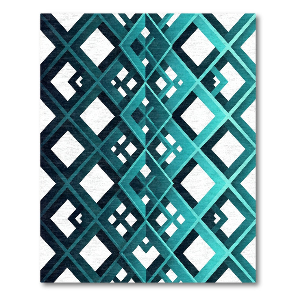 Teal Gradient Modern Interlocking Geometric Rug