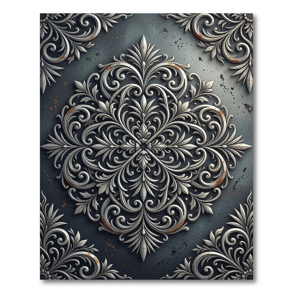 Elegant Metallic Silver Ornate Filigree Rug