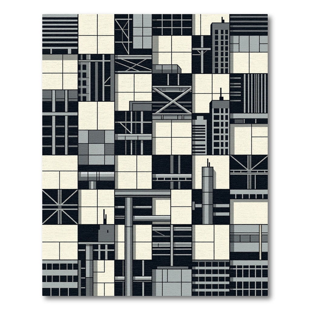 Monochromatic Cityscape Geometric Blocks Rug