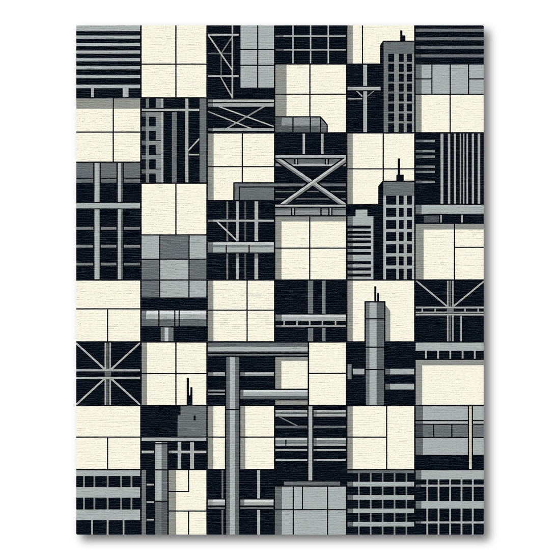Monochromatic Cityscape Geometric Blocks Rug