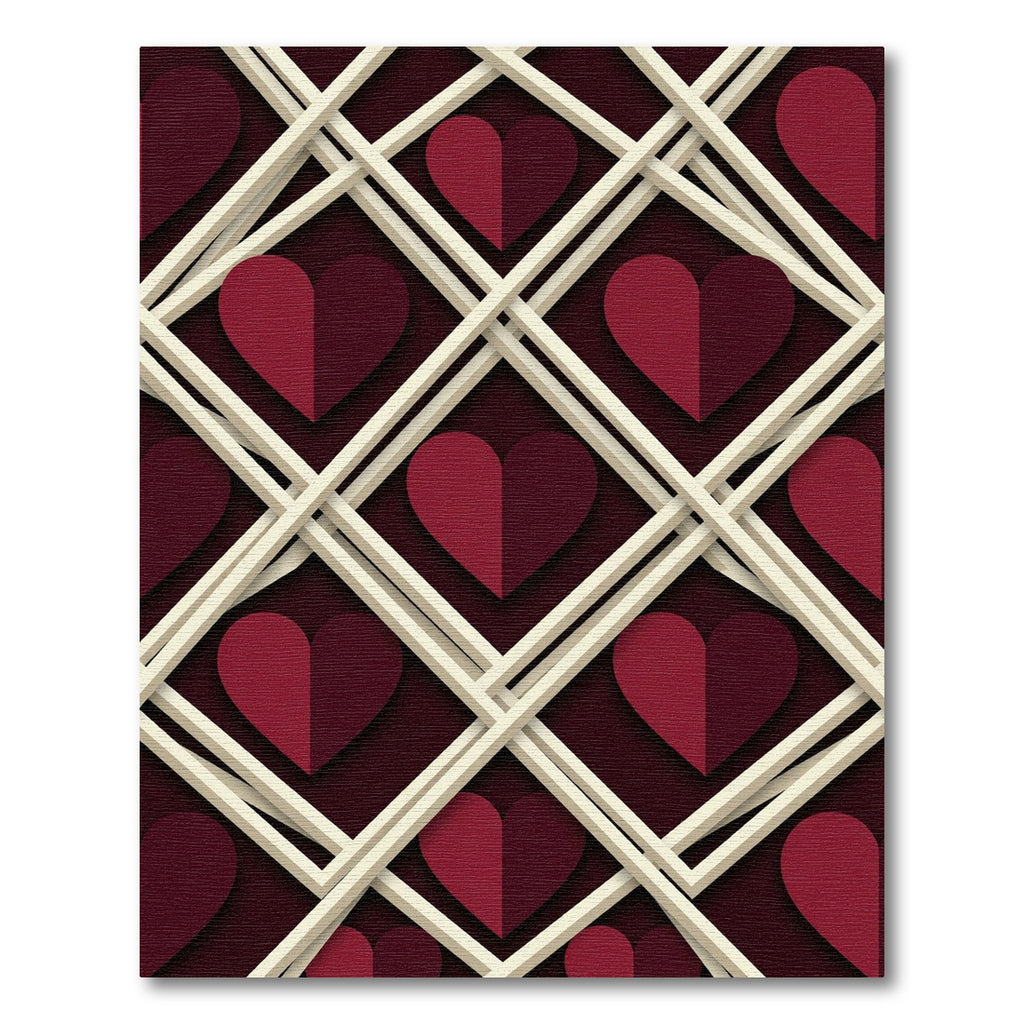 Red Hearts Lattice Dimensional Rug
