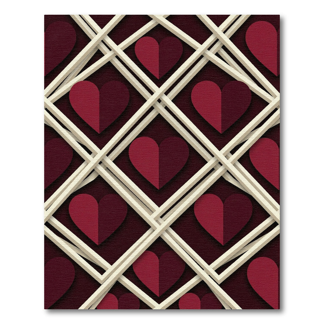 Red Hearts Lattice Dimensional Rug