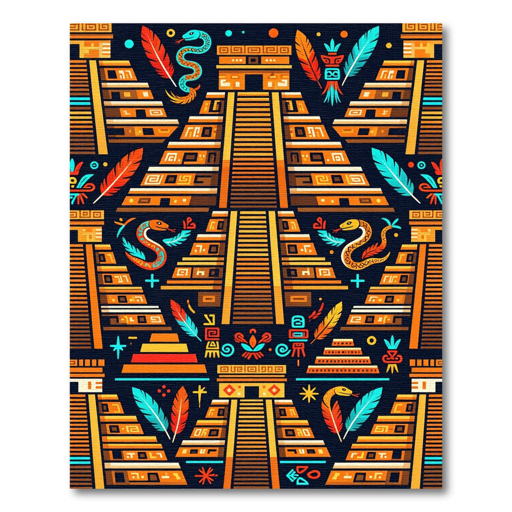 Vibrant Aztec Serpent Temple Art Rug
