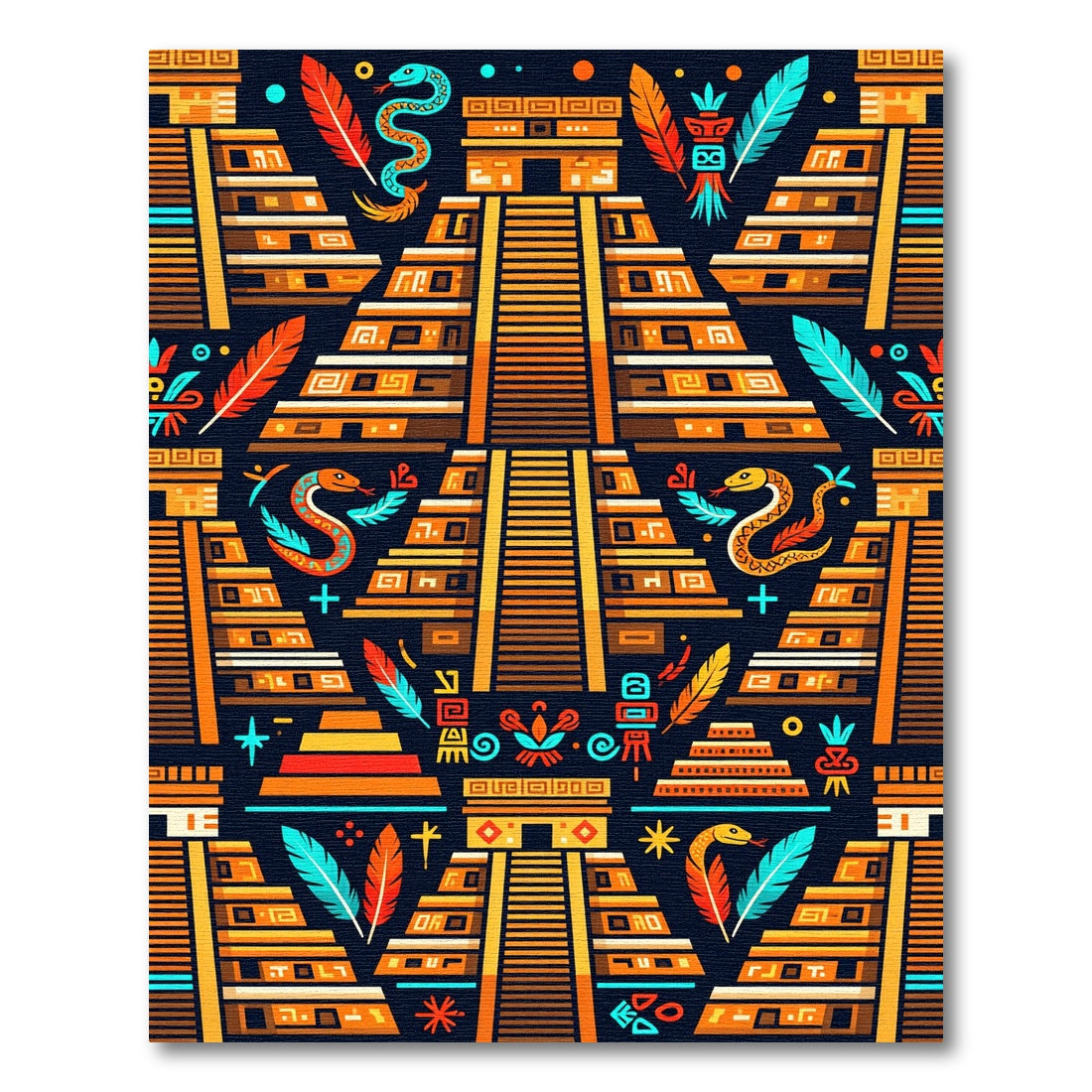 Vibrant Aztec Serpent Temple Art Rug