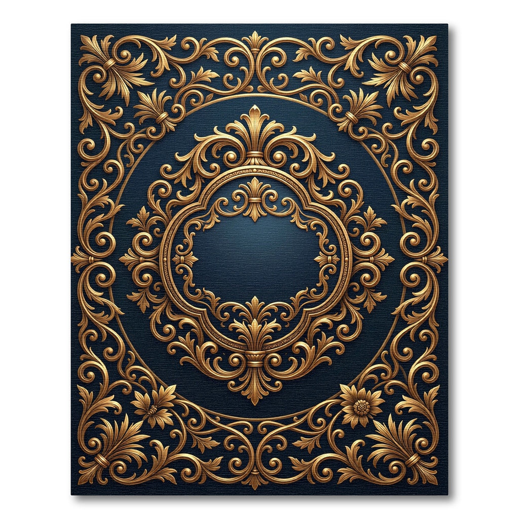 Gold Filigree Ornate Royal Navy Medallion Rug