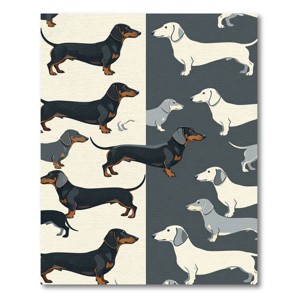 Minimalist Split Dachshund Dog Illustration Rug