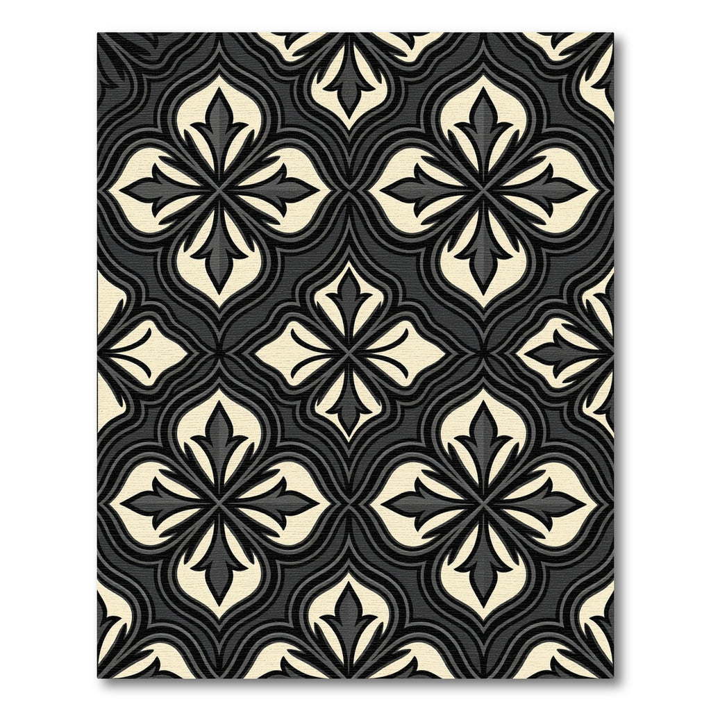 Gothic Black and Cream Flourish Trellis Rug