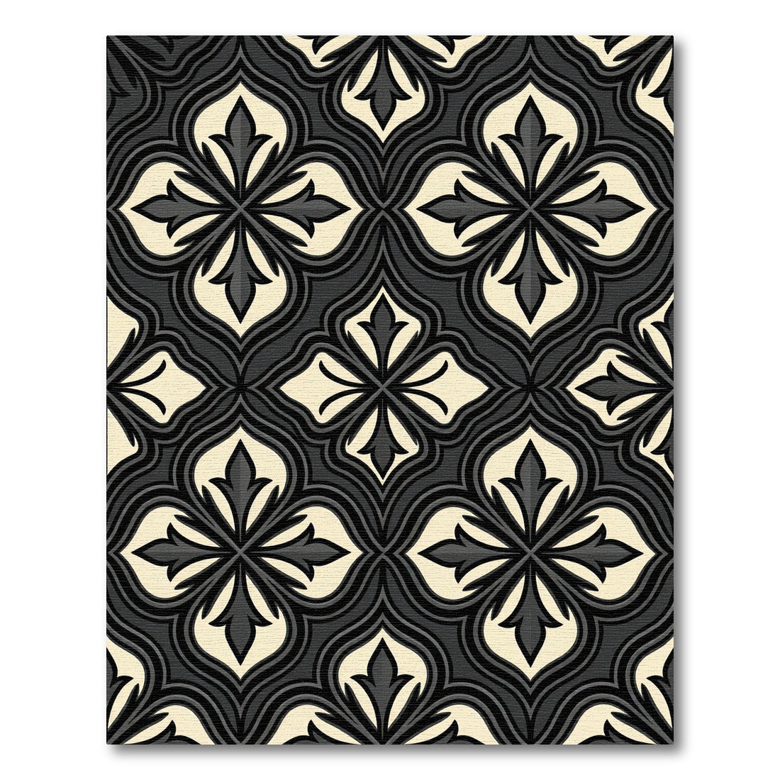 Gothic Black and Cream Flourish Trellis Rug