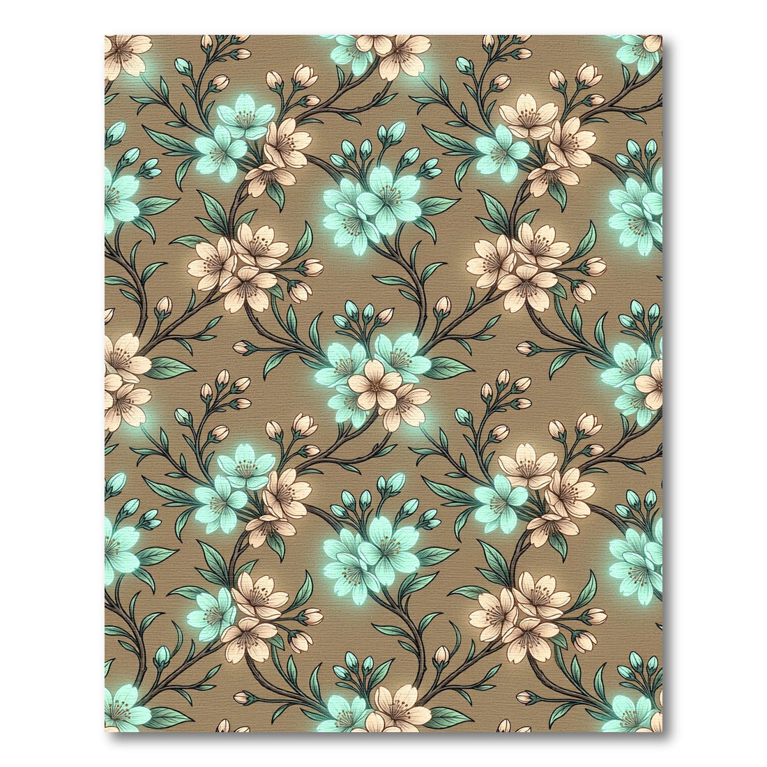 Luminous Teal and Beige Cherry Blossom Rug