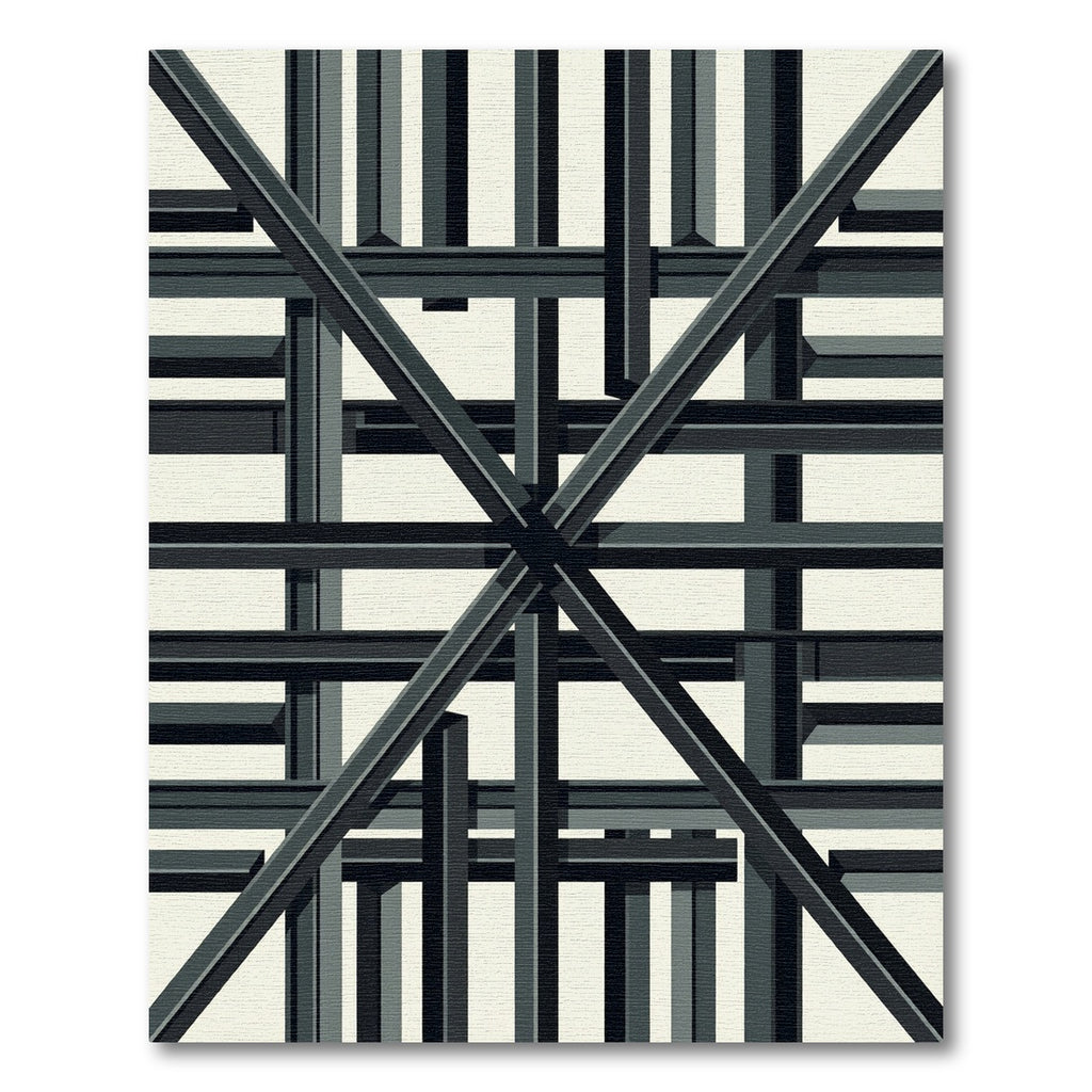 Charcoal Gray Geometric Stacking Bars Rug