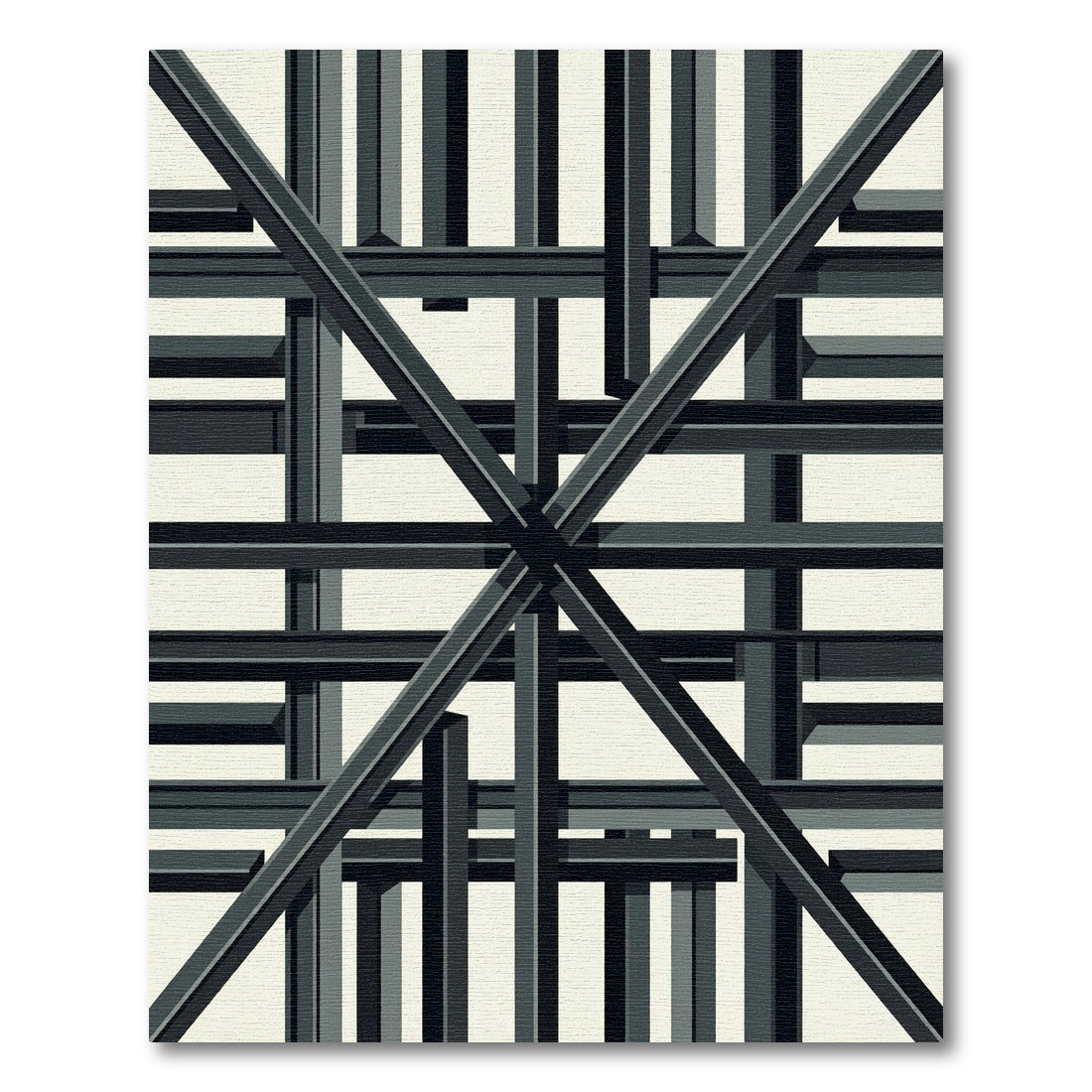 Charcoal Gray Geometric Stacking Bars Rug