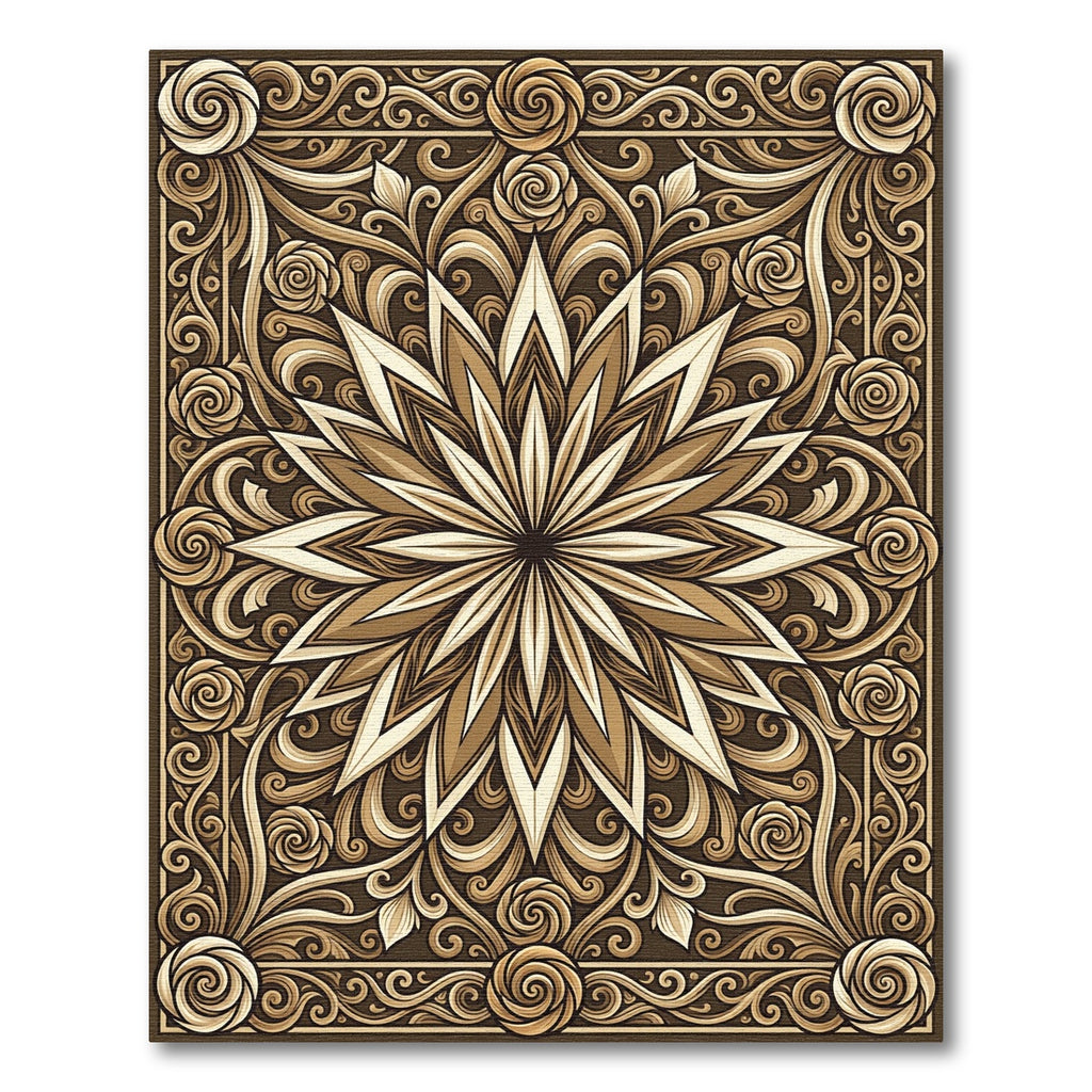 Warm Earthy Tone Floral Mandala Rug