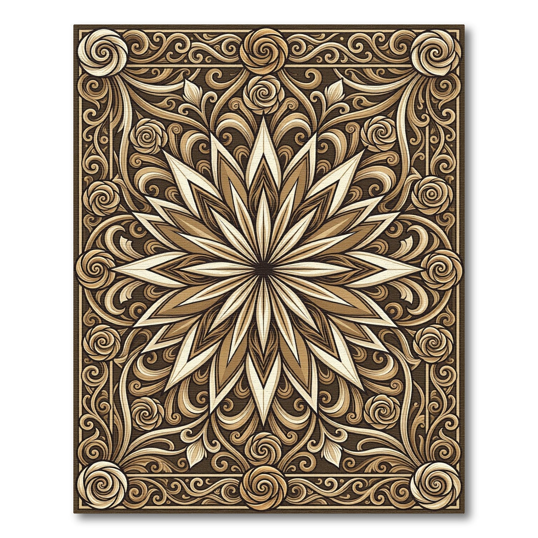 Warm Earthy Tone Floral Mandala Rug