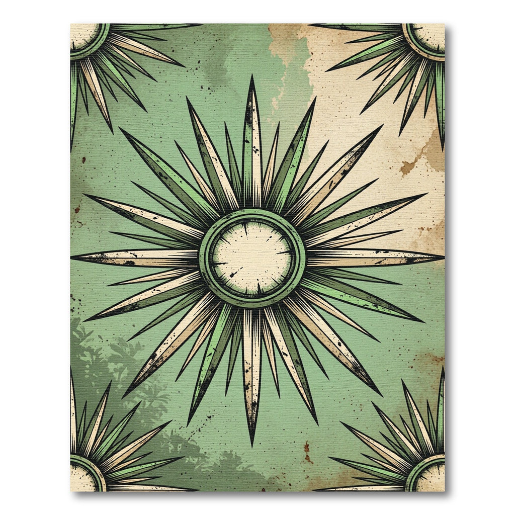 Vintage Sage Starburst Compass Medallion Rug