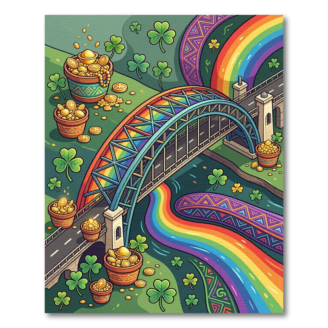 Vibrant Rainbow Clover Golden Treasure Rug