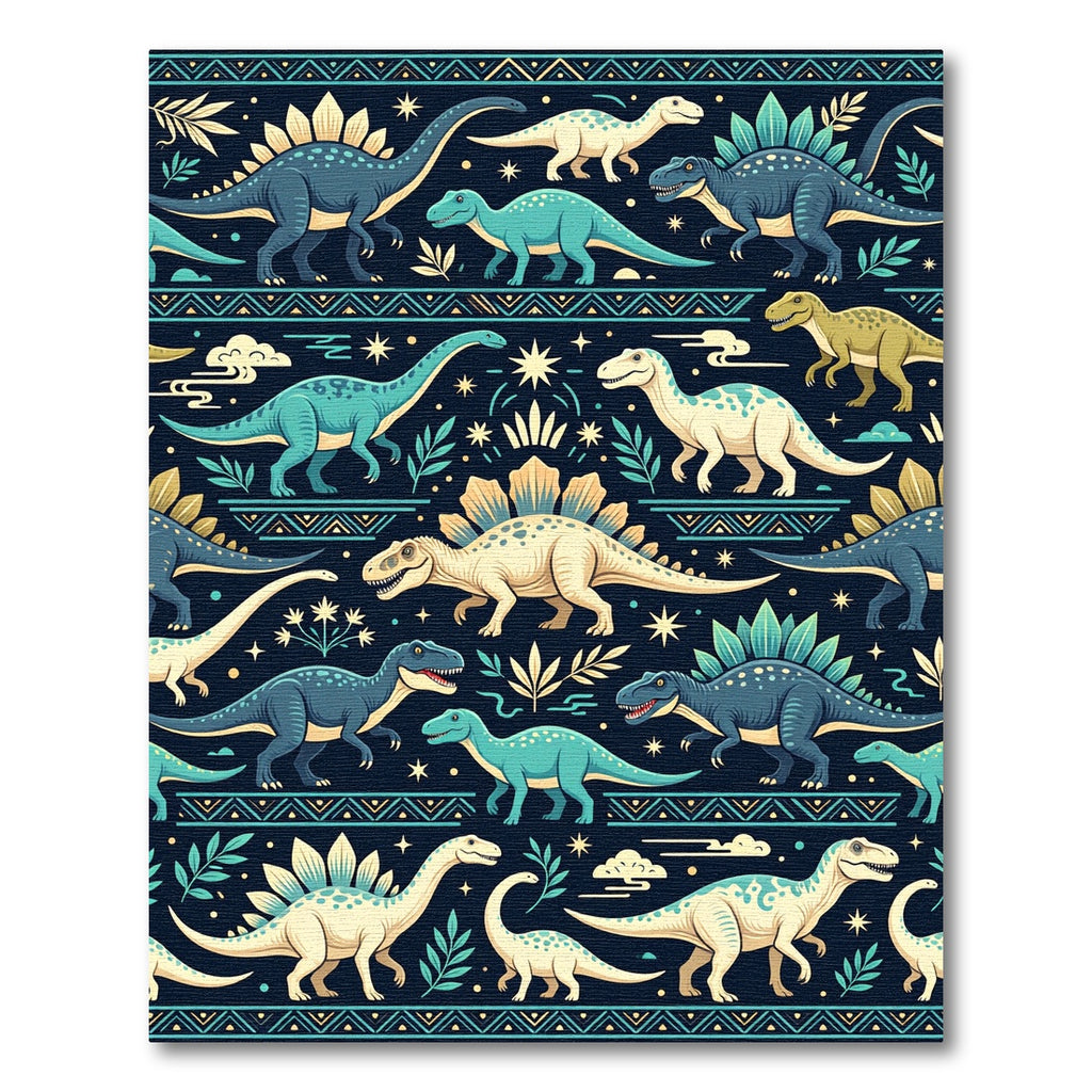 Dino Forest Navy Teal Playful Rug