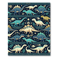 Dino Forest Navy Teal Playful Rug