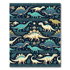 Dino Forest Navy Teal Playful Rug