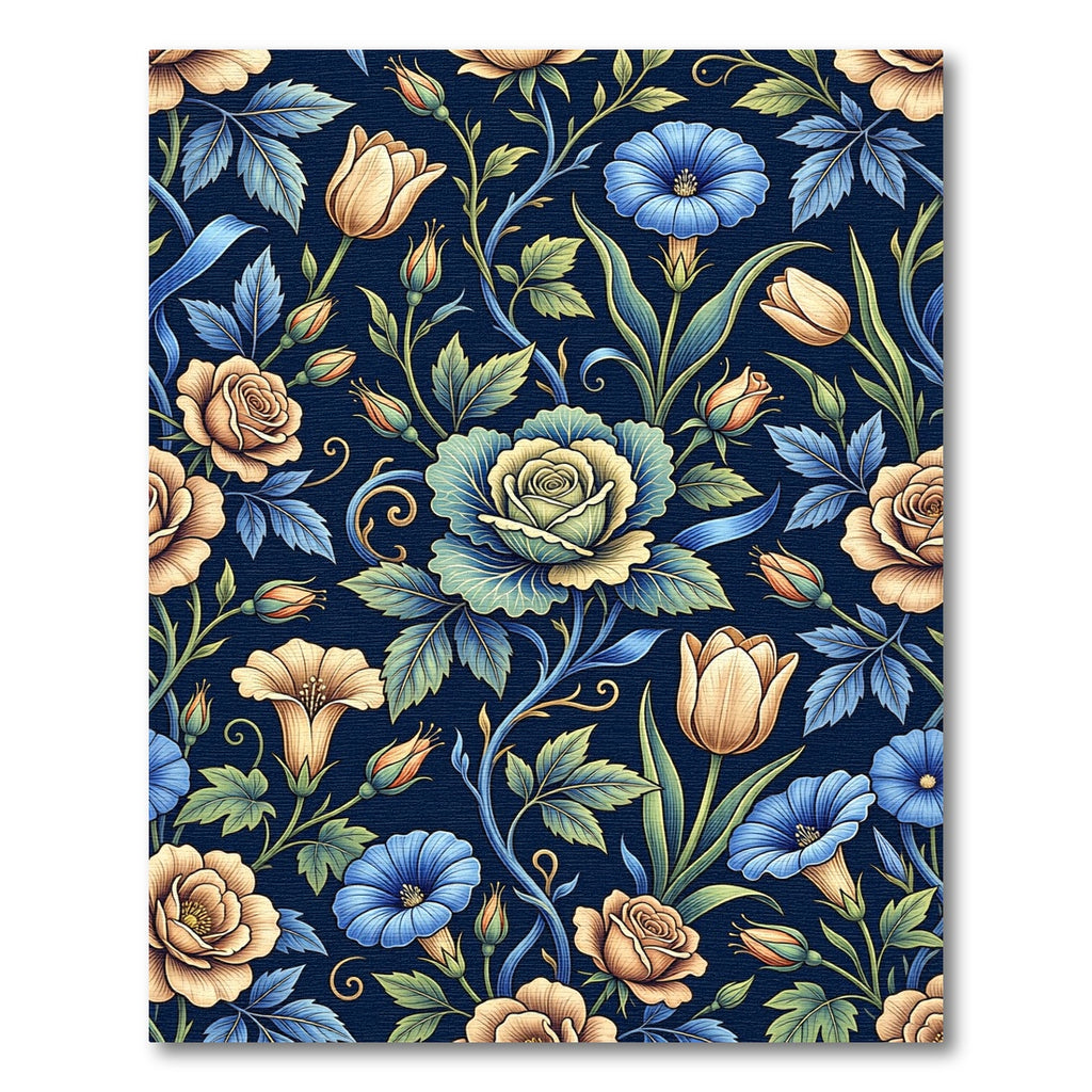 Peachy Blush Blue Floral Scrollwork Rug