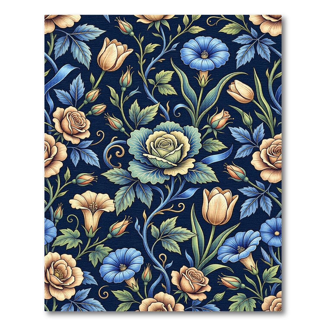 Peachy Blush Blue Floral Scrollwork Rug