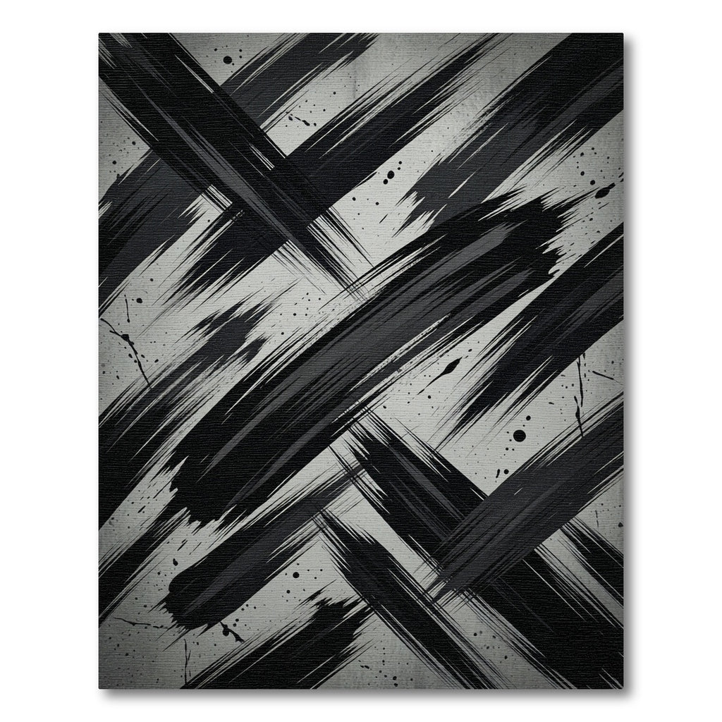 Monochrome Black and White Abstract Brushstroke Rug