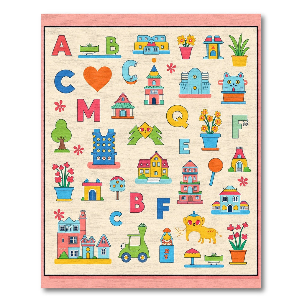Alphabetical Cityscape With Playful Colors Rug