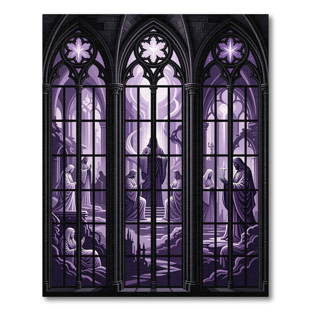 Gothic Violet Stained Glass Cathedral Arch Rug