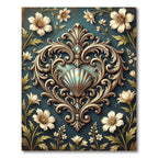Ornate Scallop Shell Floral Teal Rug
