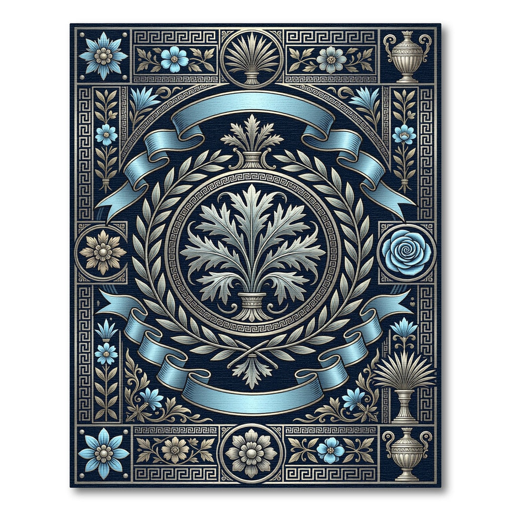 Ancient Ocean Blue Floral Emblem Rug