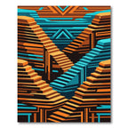 Geometric Staircase Abstract Orange Cyan Art Rug