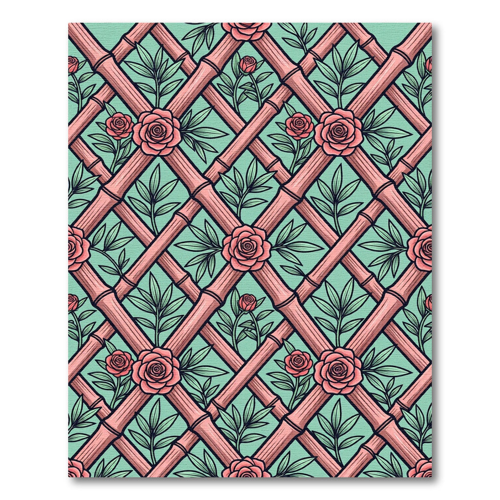Pink Rose Lattice Bamboo Geometric Rug