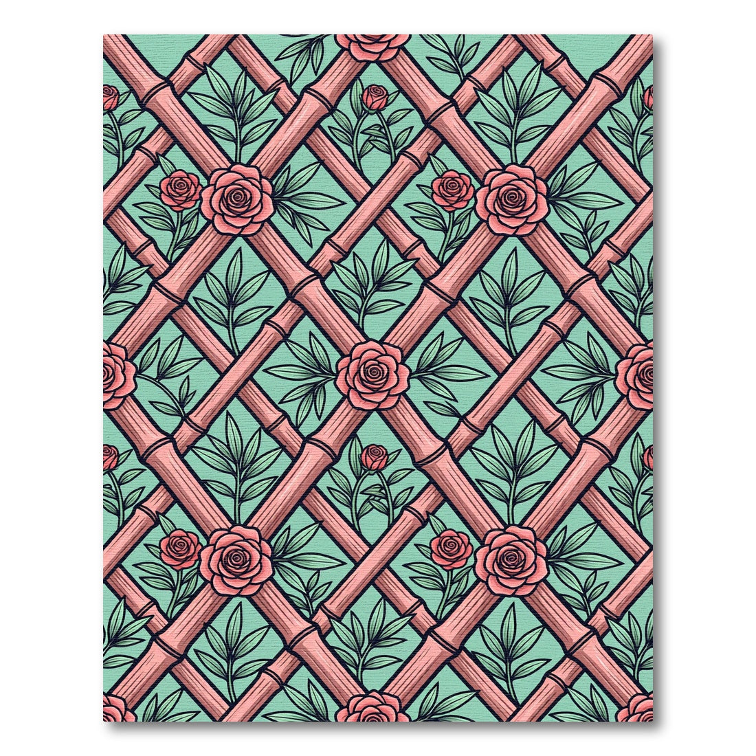 Pink Rose Lattice Bamboo Geometric Rug