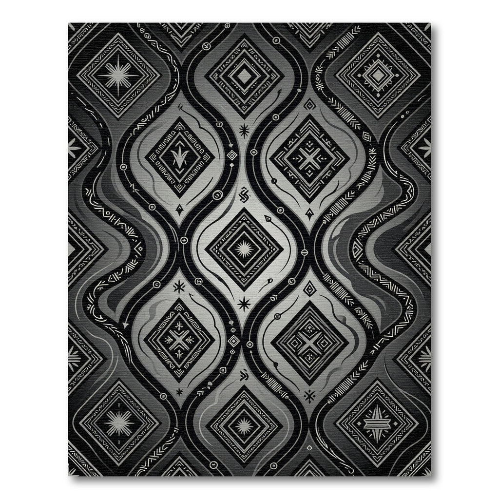 Monochromatic Tribal Geometric Diamond Waves Rug