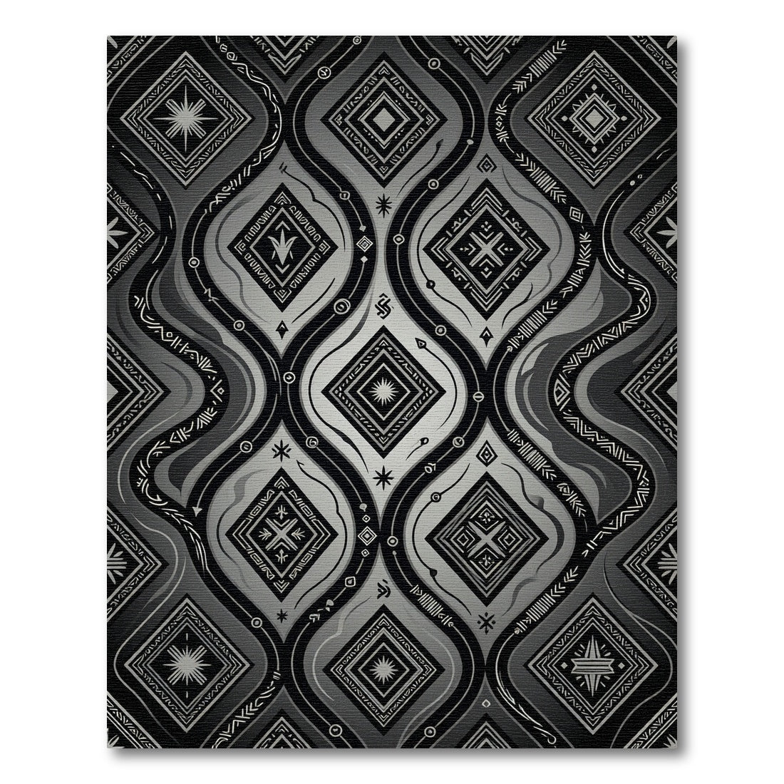 Monochromatic Tribal Geometric Diamond Waves Rug