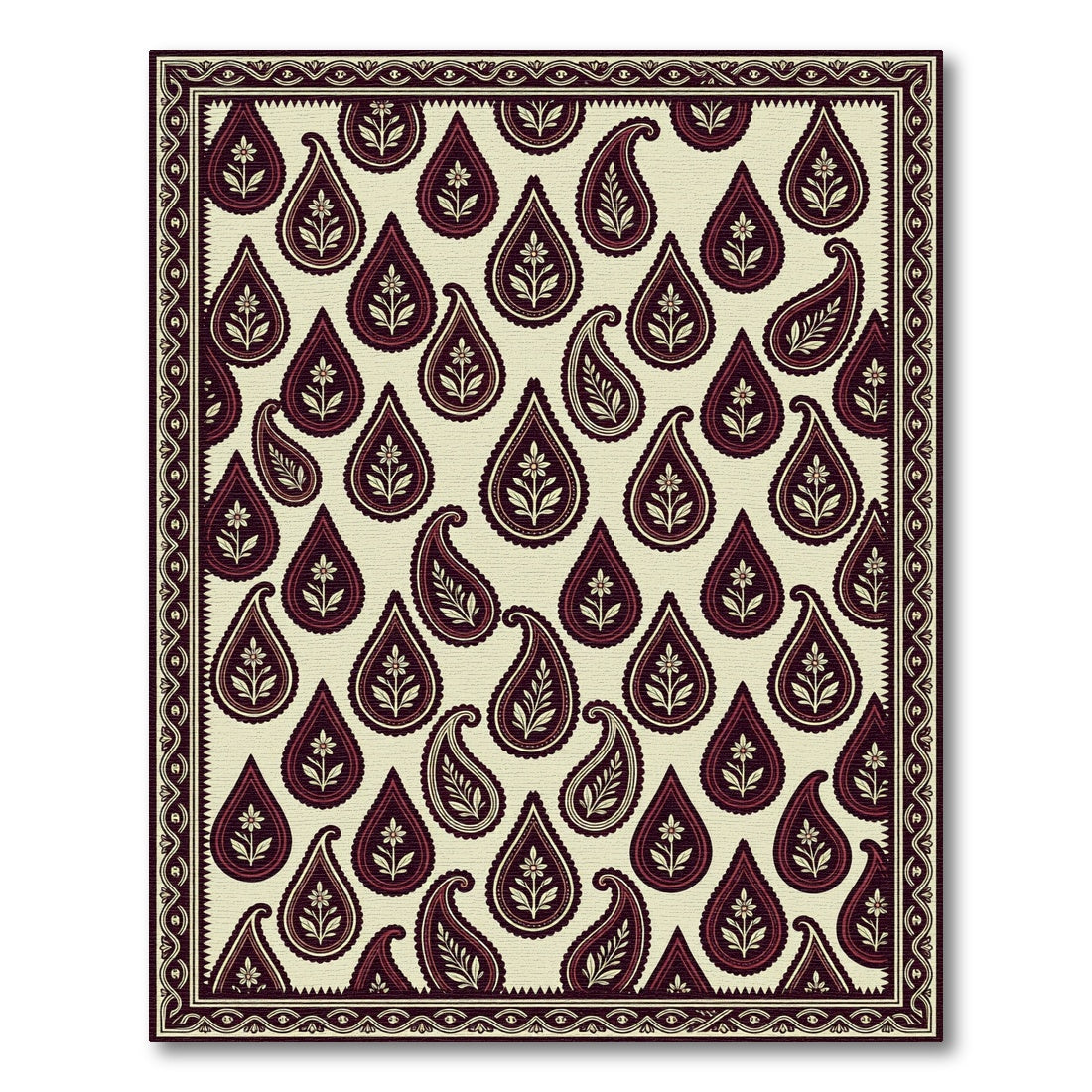 Deep Burgundy Paisley Floral Boughs Rug