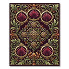 Plum Green Gold Filigree Floral Medallion Rug