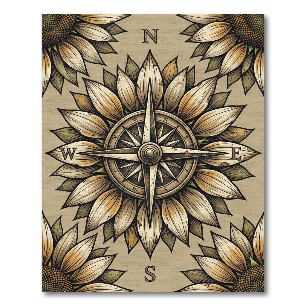Vintage Sunflower Compass Earthy Tones Rug