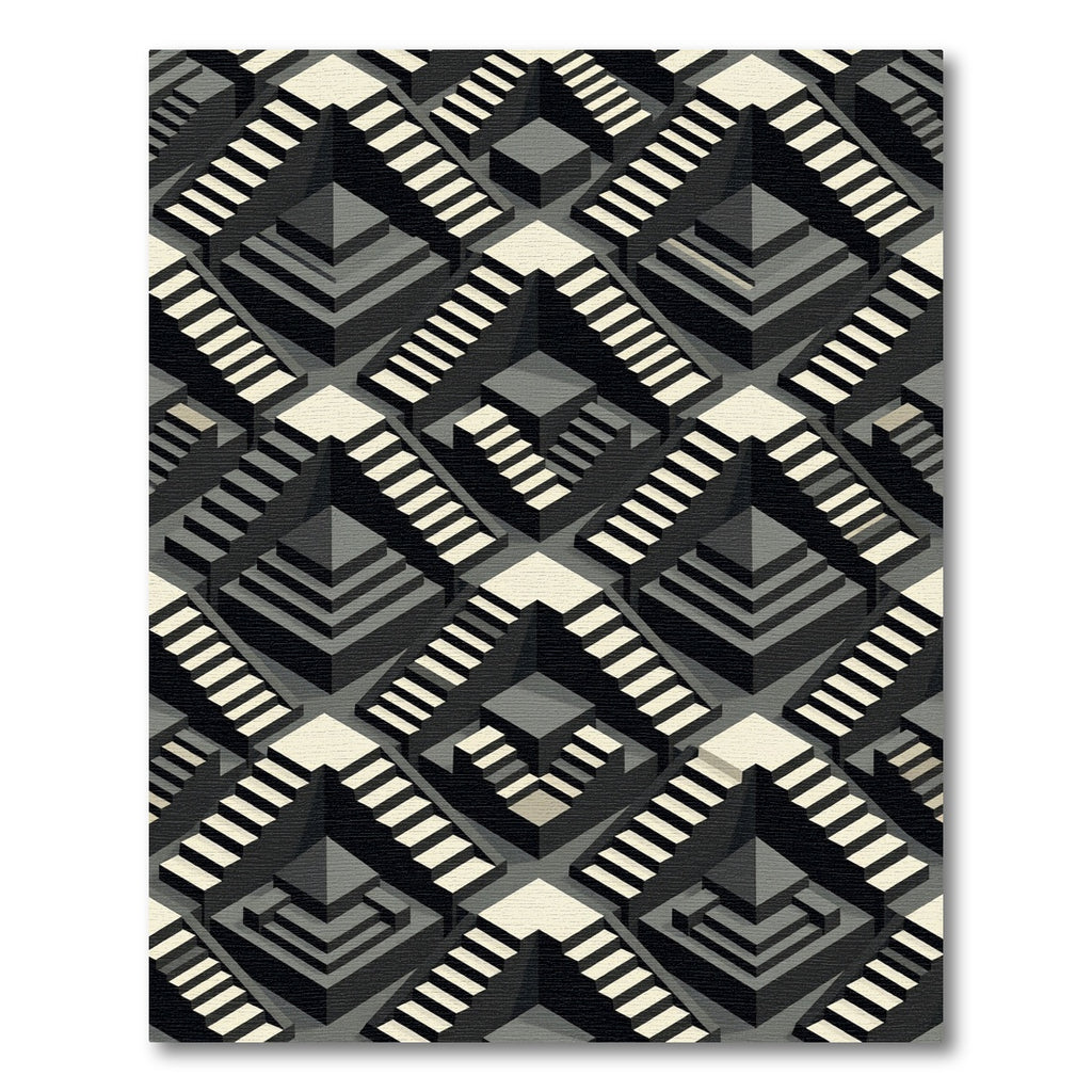 Monochromatic Isometric Stairway Maze Rug