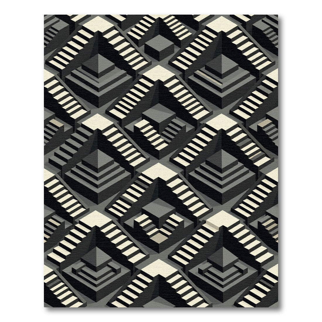 Monochromatic Isometric Stairway Maze Rug